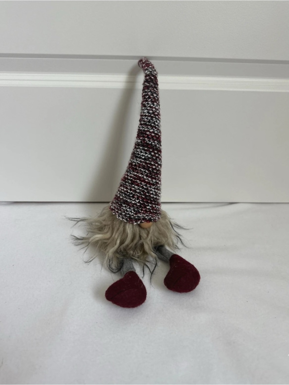 Source Unknown Burgundy and Gray Knit Gnome Figurine